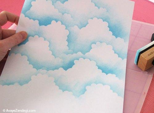  نقاشی آسمان ابری با اسفنج و الگو 
