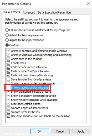  غیرفعال کردن سایه اطراف پنجره های ویندوز ۱۰ 