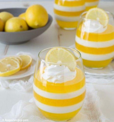 طرز تهیه ژله‌ی لایه‌ایِ لیمو در لیوان